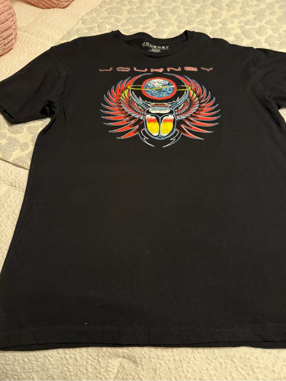Journey Black Graphic Tee with Winged Scarab Design